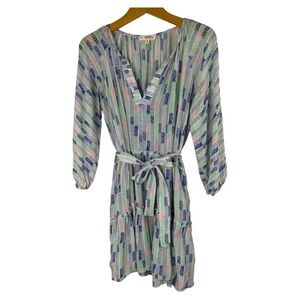 Lemlem by Liya Kebede Gigi Sweepy Herringbone Belted Silk Print Mini Dress Large